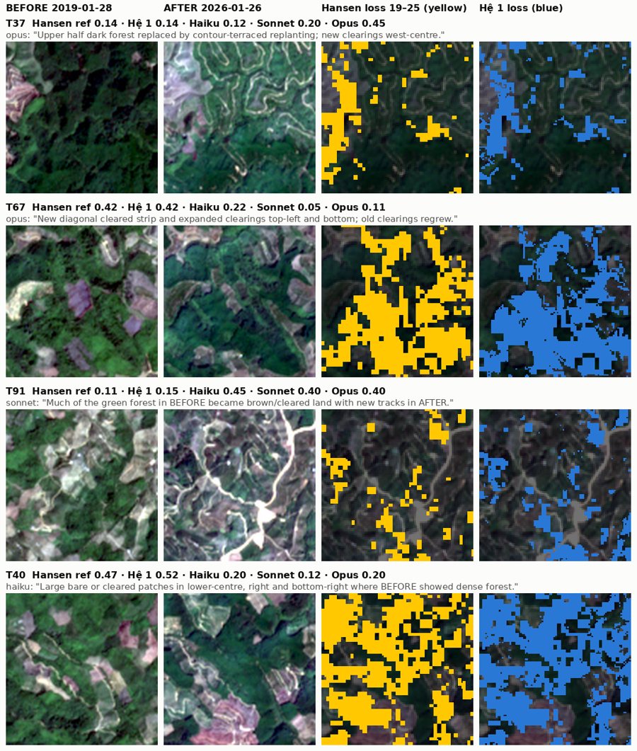 Example tiles with Hansen reference, Hệ 1 and LLM answers